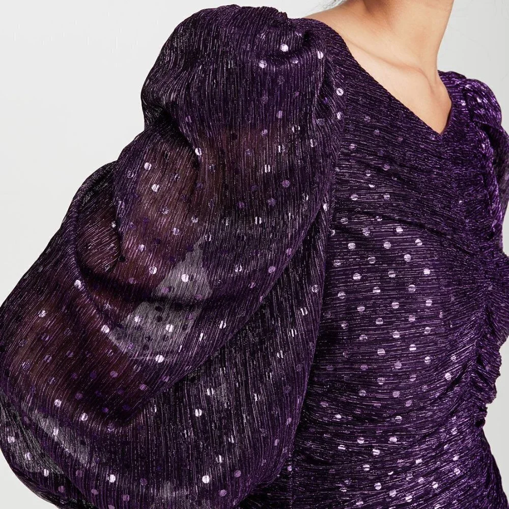 NWT For Love & Lemons purple polka dot mini holiday dress, XS - Picture 9 of 13